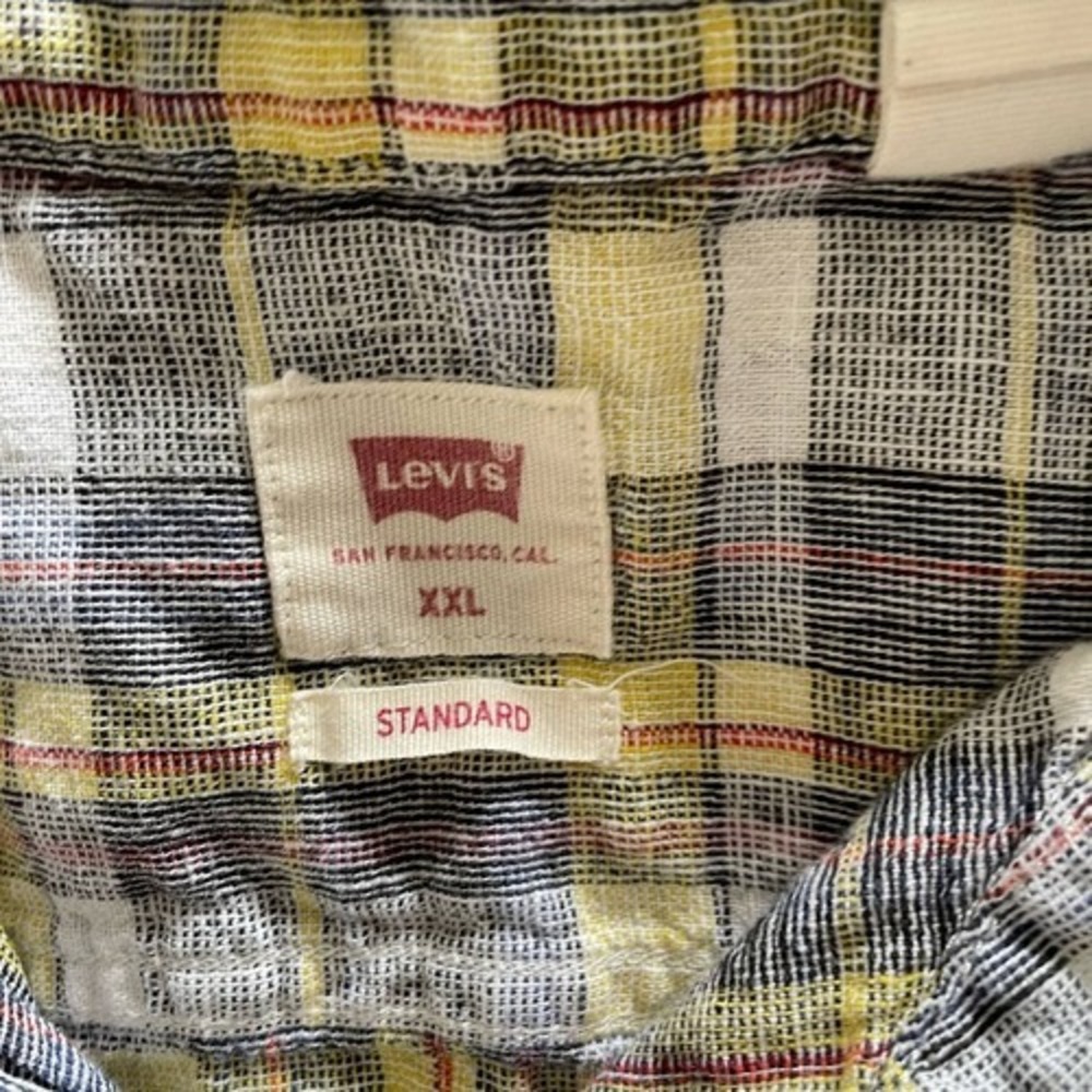 Levi's Standard Fit Short Sleeve Button Up Shirt Multicolor Plaid Mens XXL Linen - Picture 3 of 8